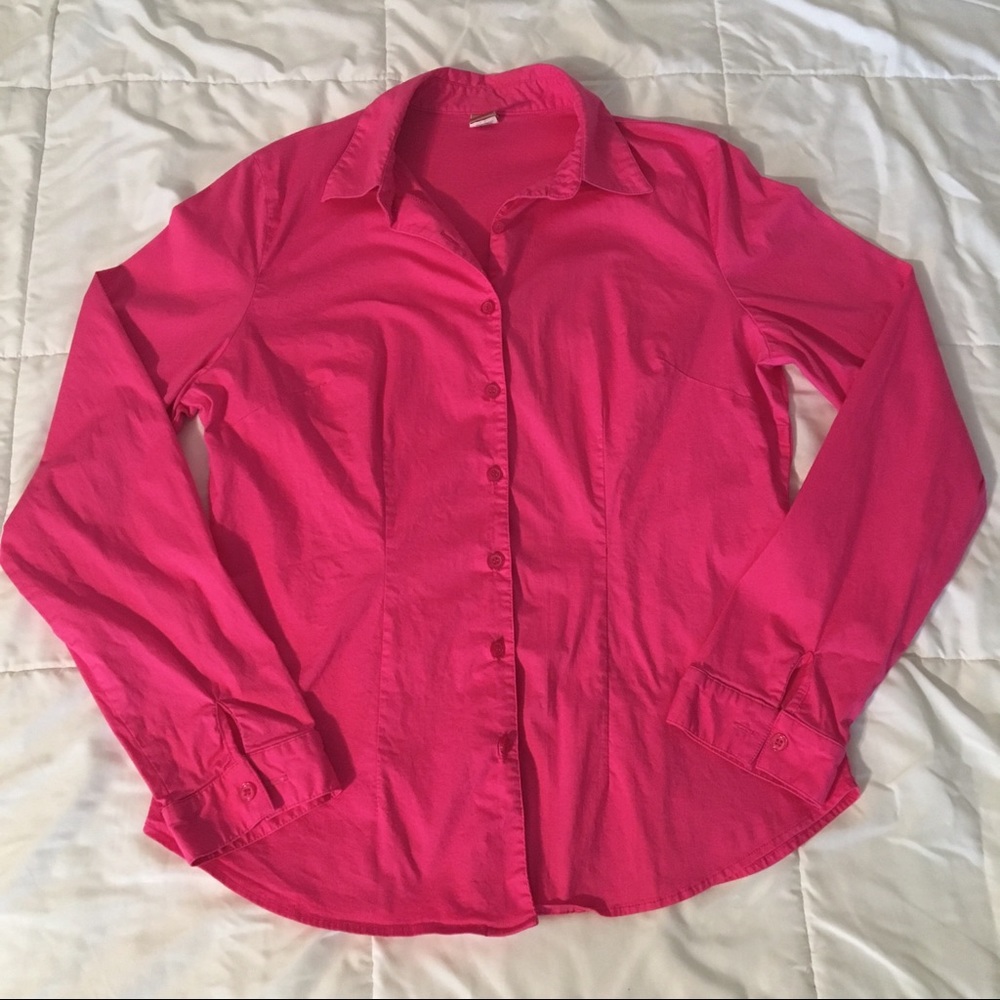 Long Elegant Legs, Fitted Pink Button Down